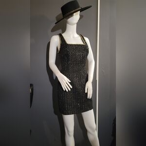 Endless Rose, Tweed, Square Chain Neckline, Size Small, Black